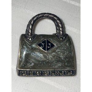 Vintage Judith Jack Marbled Enamel Marcasite Purse Brooch Pin